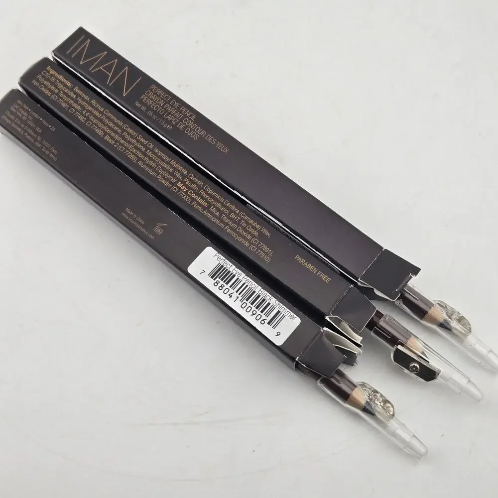IMAN Perfect Eye Pencil Eyeliner Lot Of 3 Black Shimmer w/ Sharpener Cap .05 Oz